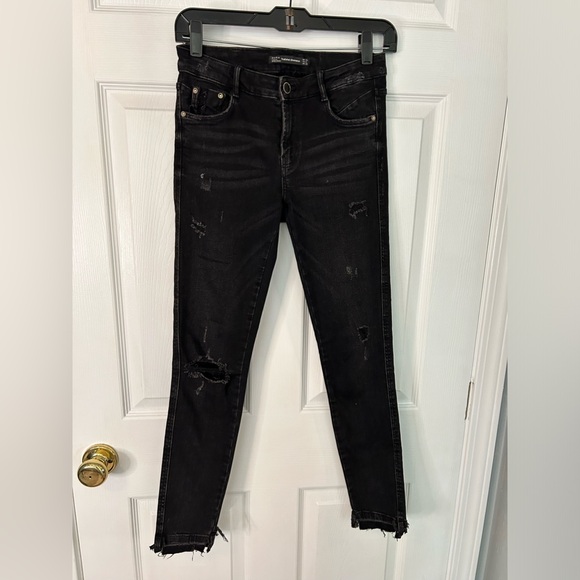 Zara black washed denim Trafaluc denimwear raw hem size 4 - Picture 4 of 13